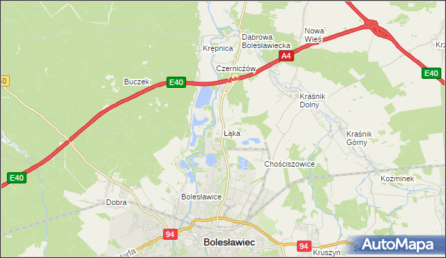 mapa Łąka gmina Bolesławiec, Łąka gmina Bolesławiec na mapie Targeo