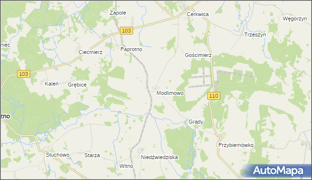 mapa Modlimowo gmina Karnice, Modlimowo gmina Karnice na mapie Targeo