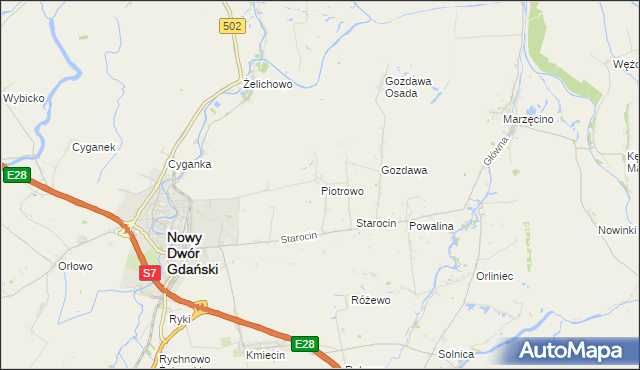 mapa Piotrowo gmina Nowy Dwór Gdański, Piotrowo gmina Nowy Dwór Gdański na mapie Targeo