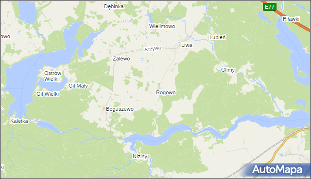 mapa Rogowo gmina Miłomłyn, Rogowo gmina Miłomłyn na mapie Targeo