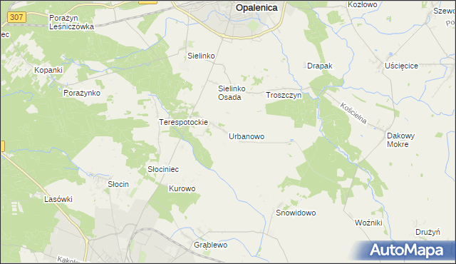 mapa Urbanowo gmina Opalenica, Urbanowo gmina Opalenica na mapie Targeo