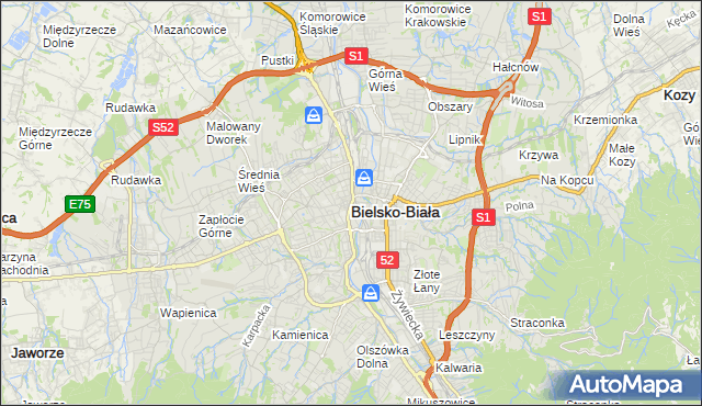 mapa Bielsko-Białej, Bielsko-Biała na mapie Targeo