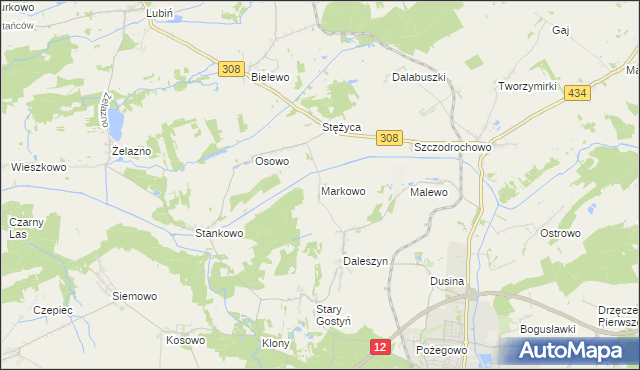 mapa Markowo gmina Gostyń, Markowo gmina Gostyń na mapie Targeo