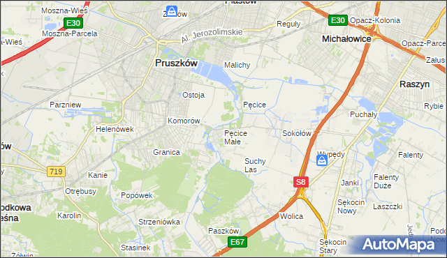 mapa Pęcice Małe, Pęcice Małe na mapie Targeo