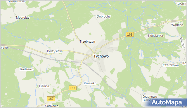 mapa Tychowo powiat białogardzki, Tychowo powiat białogardzki na mapie Targeo