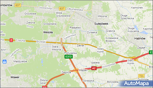 mapa Zakręt gmina Wiązowna, Zakręt gmina Wiązowna na mapie Targeo