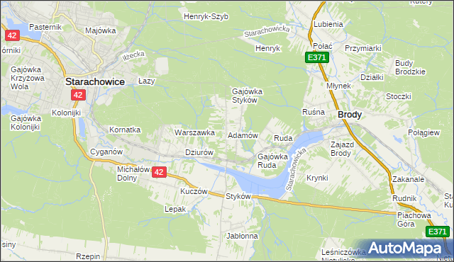 mapa Adamów gmina Brody, Adamów gmina Brody na mapie Targeo