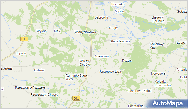 mapa Adamowo gmina Bieżuń, Adamowo gmina Bieżuń na mapie Targeo