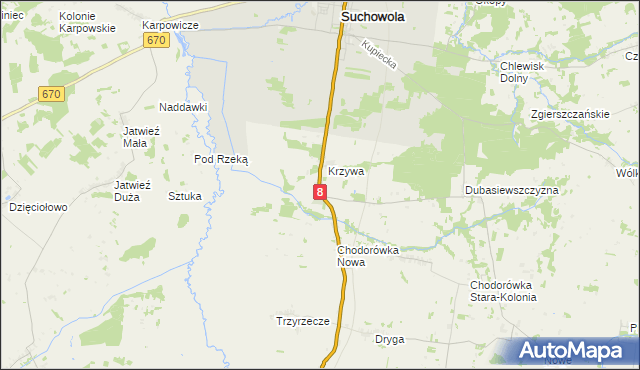 mapa Poświętne gmina Suchowola, Poświętne gmina Suchowola na mapie Targeo