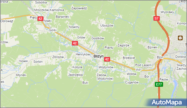 mapa Bliżyn, Bliżyn na mapie Targeo