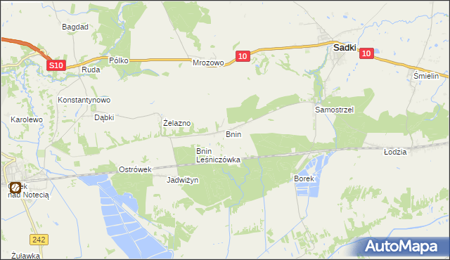 mapa Bnin gmina Sadki, Bnin gmina Sadki na mapie Targeo