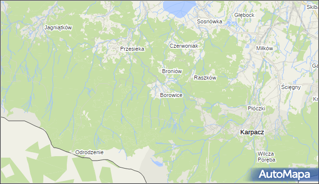 mapa Borowice gmina Podgórzyn, Borowice gmina Podgórzyn na mapie Targeo