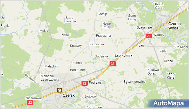 mapa Budziska gmina Czersk, Budziska gmina Czersk na mapie Targeo