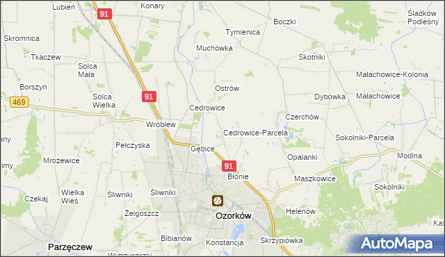 mapa Cedrowice-Parcela, Cedrowice-Parcela na mapie Targeo