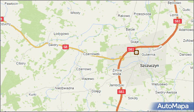 mapa Chojnowo gmina Szczuczyn, Chojnowo gmina Szczuczyn na mapie Targeo