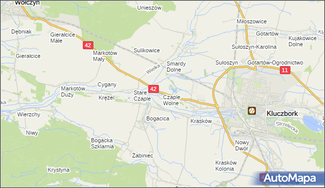 mapa Czaple Wolne, Czaple Wolne na mapie Targeo