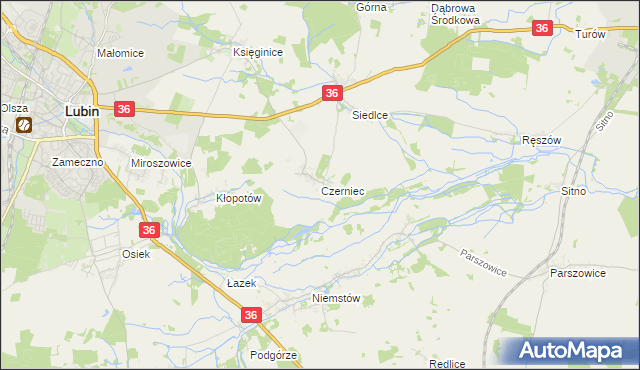 mapa Czerniec gmina Lubin, Czerniec gmina Lubin na mapie Targeo