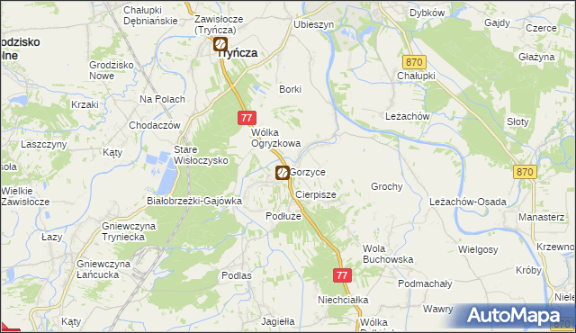mapa Gorzyce gmina Tryńcza, Gorzyce gmina Tryńcza na mapie Targeo