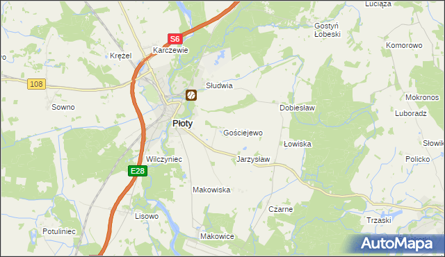 mapa Gościejewo gmina Płoty, Gościejewo gmina Płoty na mapie Targeo