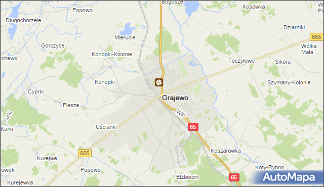 mapa Grajewo, Grajewo na mapie Targeo