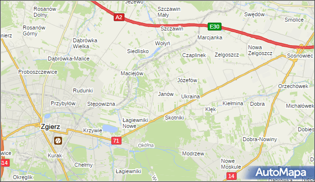mapa Janów gmina Zgierz, Janów gmina Zgierz na mapie Targeo