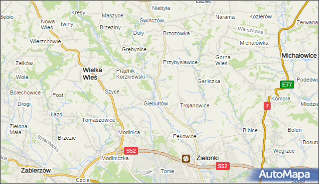 mapa Januszowice gmina Zielonki, Januszowice gmina Zielonki na mapie Targeo