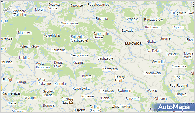 mapa Jastrzębie gmina Łukowica, Jastrzębie gmina Łukowica na mapie Targeo