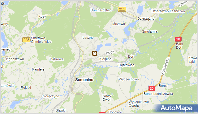 mapa Kiełpino gmina Kartuzy, Kiełpino gmina Kartuzy na mapie Targeo