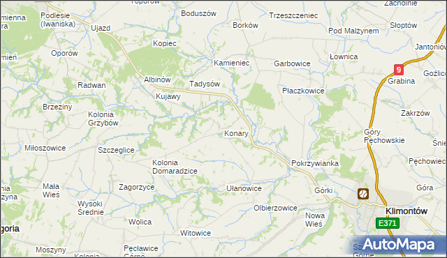 mapa Konary gmina Klimontów, Konary gmina Klimontów na mapie Targeo