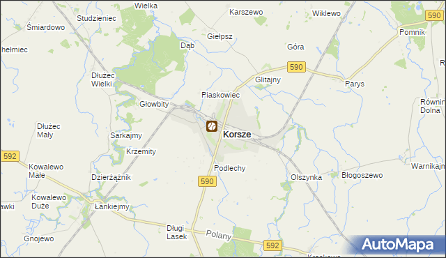 mapa Korsze, Korsze na mapie Targeo