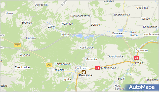 mapa Kostkowice gmina Kroczyce, Kostkowice gmina Kroczyce na mapie Targeo