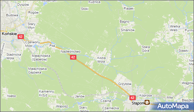 mapa Kozia Wola gmina Stąporków, Kozia Wola gmina Stąporków na mapie Targeo