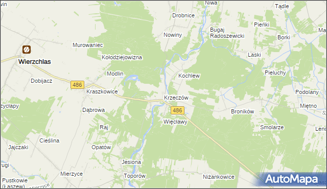 mapa Krzeczów gmina Wierzchlas, Krzeczów gmina Wierzchlas na mapie Targeo