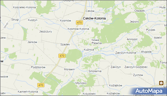 mapa Kuźnica gmina Ceków-Kolonia, Kuźnica gmina Ceków-Kolonia na mapie Targeo