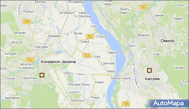 mapa Łęg gmina Konstancin-Jeziorna, Łęg gmina Konstancin-Jeziorna na mapie Targeo