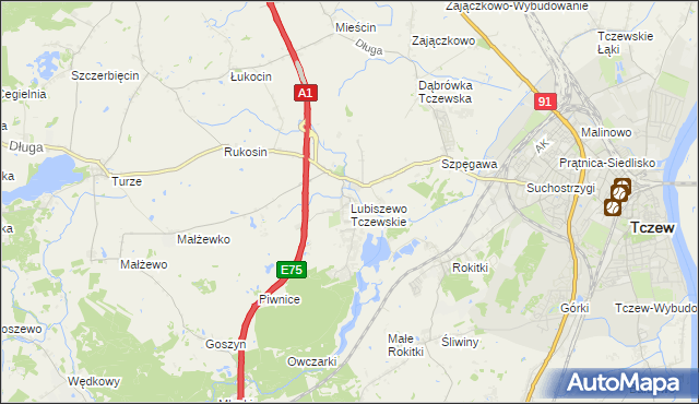 mapa Lubiszewo Tczewskie, Lubiszewo Tczewskie na mapie Targeo