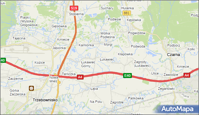 mapa Łukawiec gmina Trzebownisko, Łukawiec gmina Trzebownisko na mapie Targeo