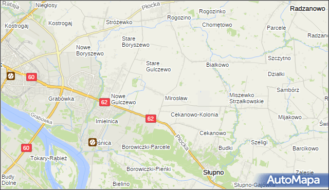 mapa Mirosław gmina Słupno, Mirosław gmina Słupno na mapie Targeo