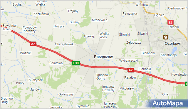 mapa Parzęczew powiat zgierski, Parzęczew powiat zgierski na mapie Targeo