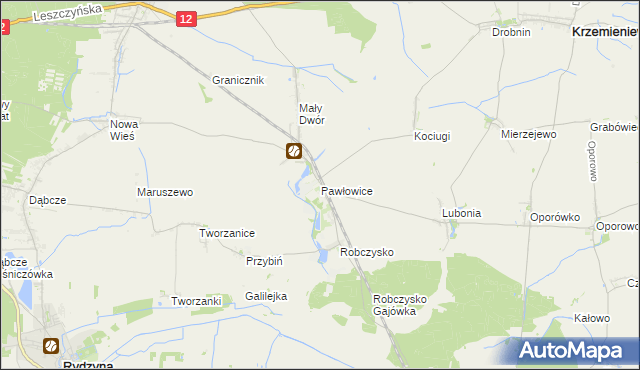 mapa Pawłowice gmina Krzemieniewo, Pawłowice gmina Krzemieniewo na mapie Targeo