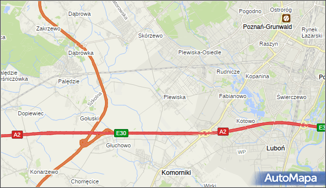 mapa Plewiska gmina Komorniki, Plewiska gmina Komorniki na mapie Targeo