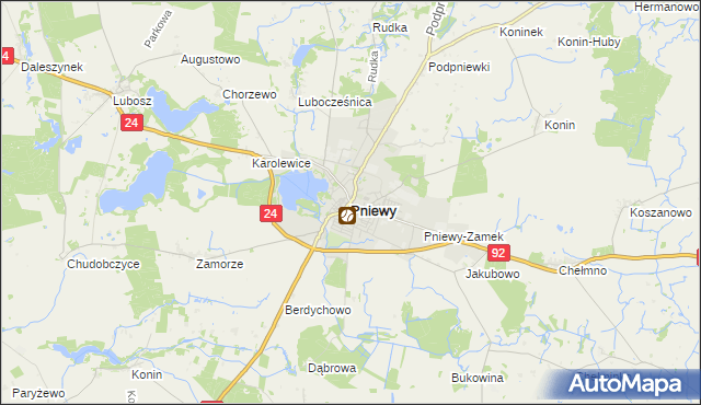 mapa Pniewy powiat szamotulski, Pniewy powiat szamotulski na mapie Targeo