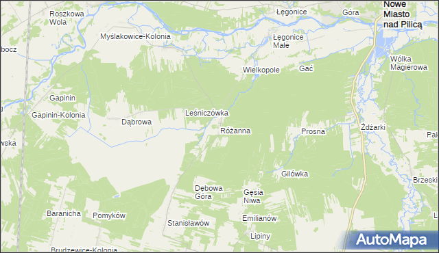 mapa Różanna gmina Odrzywół, Różanna gmina Odrzywół na mapie Targeo