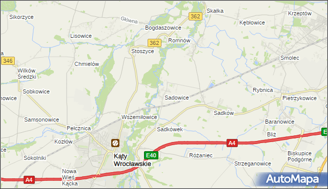 mapa Sadowice gmina Kąty Wrocławskie, Sadowice gmina Kąty Wrocławskie na mapie Targeo