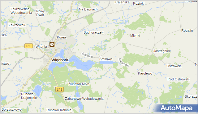 mapa Śmiłowo gmina Więcbork, Śmiłowo gmina Więcbork na mapie Targeo