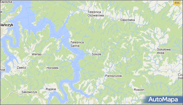mapa Sokole gmina Ustrzyki Dolne, Sokole gmina Ustrzyki Dolne na mapie Targeo