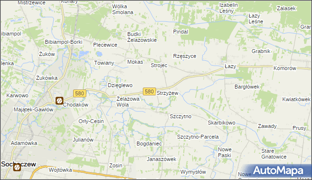 mapa Strzyżew gmina Kampinos, Strzyżew gmina Kampinos na mapie Targeo