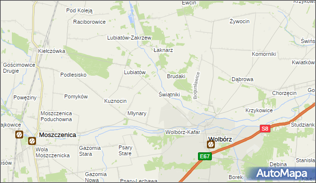 mapa Świątniki gmina Wolbórz, Świątniki gmina Wolbórz na mapie Targeo