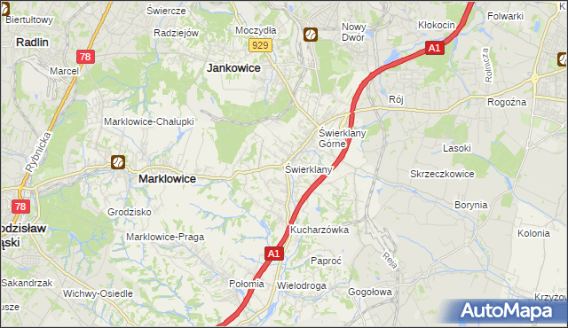 mapa Świerklany, Świerklany na mapie Targeo