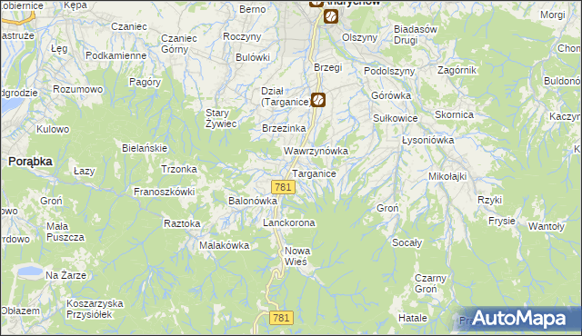 mapa Targanice, Targanice na mapie Targeo